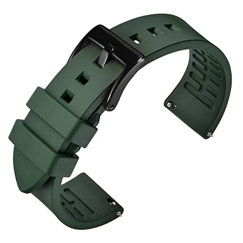 ANNEFIT Fluorkautschuk Armband 18mm mit Polierte Edelstahl Schwarz Schnalle, Schnellverschluss Silikon Uhrenarmband (Grün) von ANNEFIT