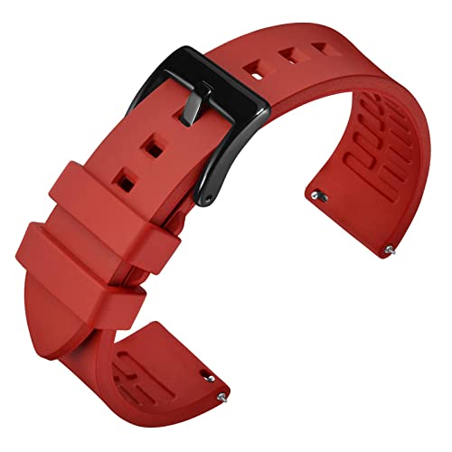 ANNEFIT Fluorkautschuk Armband 18mm mit Polierte Edelstahl Schwarz Schnalle, Schnellverschluss Silikon Uhrenarmband (Rot) von ANNEFIT