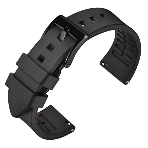 ANNEFIT Fluorkautschuk Armband 18mm mit Polierte Edelstahl Schwarz Schnalle, Schnellverschluss Silikon Uhrenarmband (Schwarz) von ANNEFIT