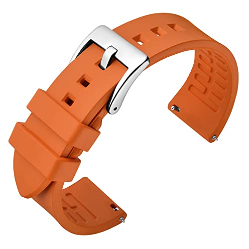 ANNEFIT Fluorkautschuk Armband 18mm mit Polierte Edelstahl Silberne Schnalle, Schnellverschluss Silikon Uhrenarmband (Orange) von ANNEFIT