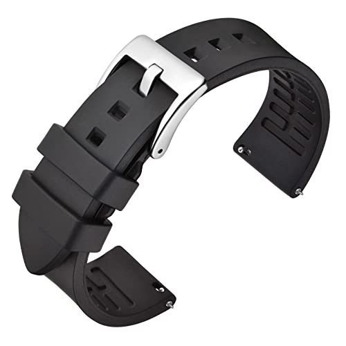 ANNEFIT Fluorkautschuk Armband 18mm mit Polierte Edelstahl Silberne Schnalle, Schnellverschluss Silikon Uhrenarmband (Schwarz) von ANNEFIT