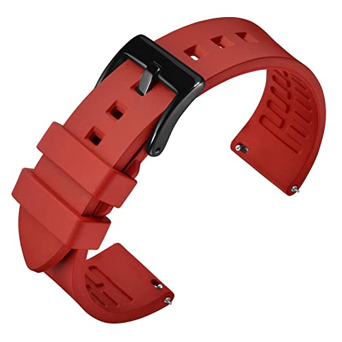 ANNEFIT Fluorkautschuk Armband 20mm mit Polierte Edelstahl Schwarz Schnalle, Schnellverschluss Silikon Uhrenarmband (Rot) von ANNEFIT