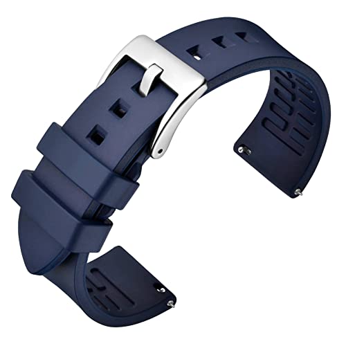 ANNEFIT Fluorkautschuk Armband 20mm mit Polierte Edelstahl Silberne Schnalle, Schnellverschluss Silikon Uhrenarmband (Blau) von ANNEFIT