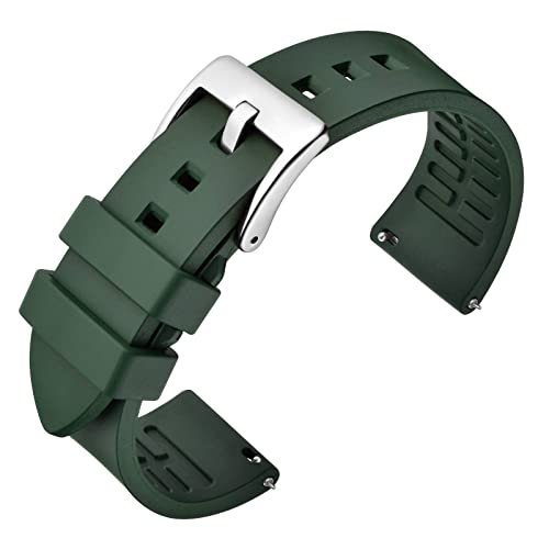 ANNEFIT Fluorkautschuk Armband 20mm mit Polierte Edelstahl Silberne Schnalle, Schnellverschluss Silikon Uhrenarmband (Grün) von ANNEFIT