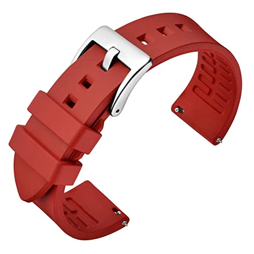 ANNEFIT Fluorkautschuk Armband 22mm mit Polierte Edelstahl Silberne Schnalle, Schnellverschluss Silikon Uhrenarmband (Rot) von ANNEFIT