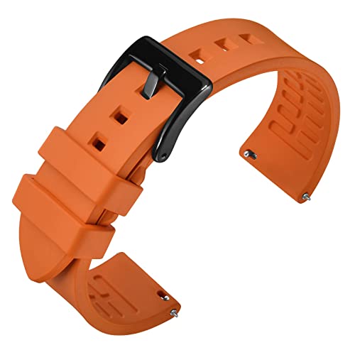 ANNEFIT Fluorkautschuk Armband 23mm mit Polierte Edelstahl Schwarz Schnalle, Schnellverschluss Silikon Uhrenarmband (Orange) von ANNEFIT