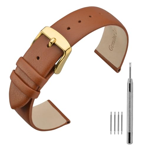 ANNEFIT Leder Uhrenarmband, Armband 16mm mit Gold Schnalle, Kompatibel mit Intelligenten und Traditionellen Uhren (Braun) von ANNEFIT