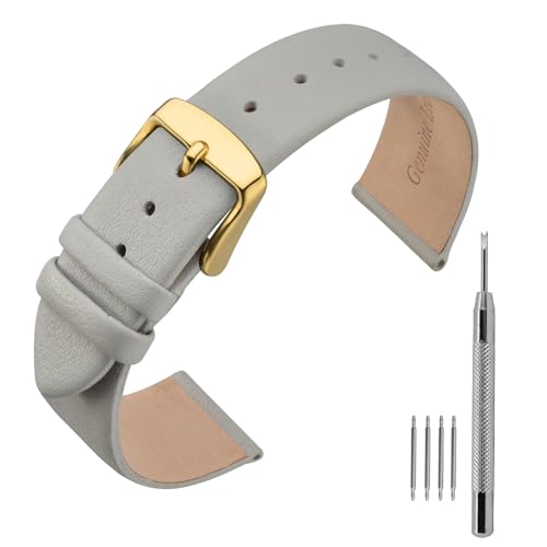 ANNEFIT Leder Uhrenarmband, Armband 16mm mit Gold Schnalle, Kompatibel mit Intelligenten und Traditionellen Uhren (Grau) von ANNEFIT