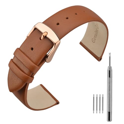 ANNEFIT Leder Uhrenarmband, Armband 16mm mit Roségold Schnalle, Kompatibel mit Intelligenten und Traditionellen Uhren (Braun) von ANNEFIT