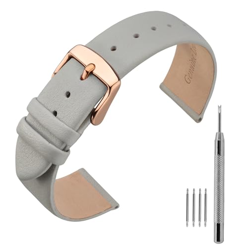 ANNEFIT Leder Uhrenarmband, Armband 16mm mit Roségold Schnalle, Kompatibel mit Intelligenten und Traditionellen Uhren (Grau) von ANNEFIT