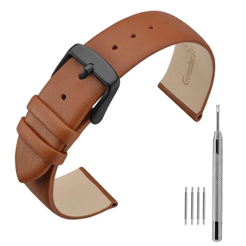 ANNEFIT Leder Uhrenarmband, Armband 16mm mit Schwarz Schnalle, Kompatibel mit Intelligenten und Traditionellen Uhren (Braun) von ANNEFIT