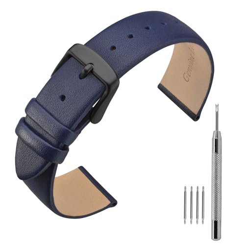 ANNEFIT Leder Uhrenarmband, Armband 16mm mit Schwarz Schnalle, Kompatibel mit Intelligenten und Traditionellen Uhren (Dunkelblau) von ANNEFIT