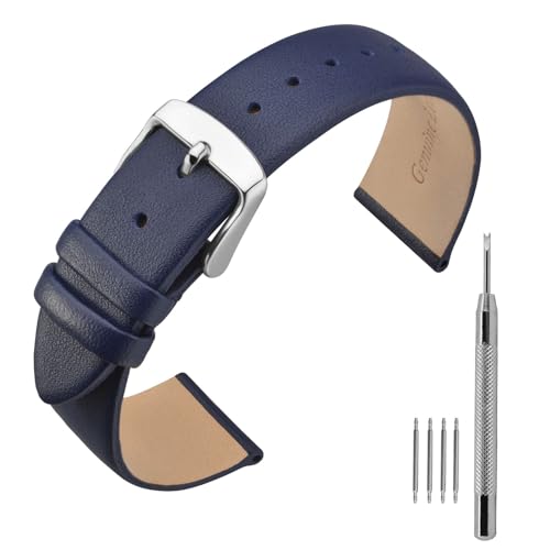 ANNEFIT Leder Uhrenarmband, Armband 16mm mit Silber Schnalle, Kompatibel mit Intelligenten und Traditionellen Uhren (Dunkelblau) von ANNEFIT