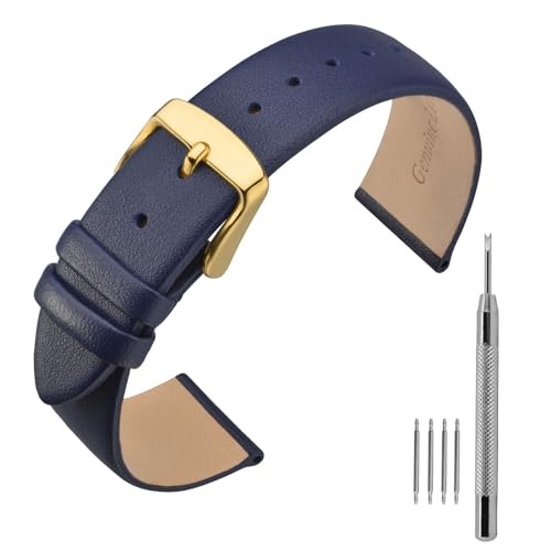 ANNEFIT Leder Uhrenarmband, Armband 18mm mit Gold Schnalle, Kompatibel mit Intelligenten und Traditionellen Uhren (Dunkelblau) von ANNEFIT