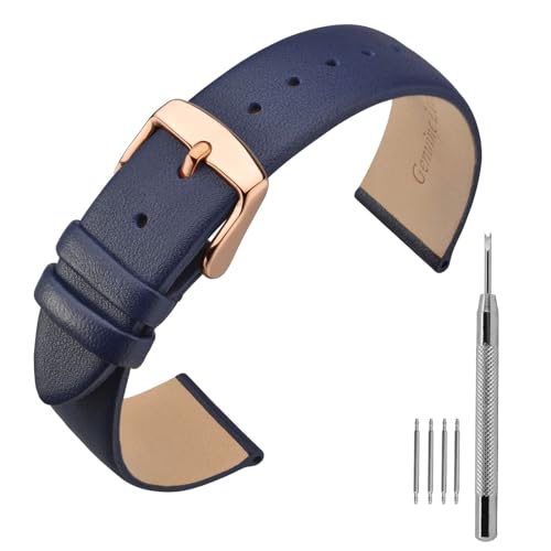 ANNEFIT Leder Uhrenarmband, Armband 20mm mit Roségold Schnalle, Kompatibel mit Intelligenten und Traditionellen Uhren (Dunkelblau) von ANNEFIT