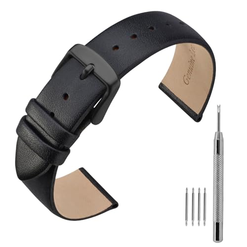 ANNEFIT Leder Uhrenarmband, Armband 20mm mit Schwarz Schnalle, Kompatibel mit Intelligenten und Traditionellen Uhren (Schwarz) von ANNEFIT