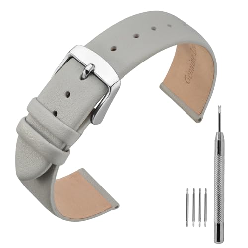 ANNEFIT Leder Uhrenarmband, Armband 20mm mit Silber Schnalle, Kompatibel mit Intelligenten und Traditionellen Uhren (Grau) von ANNEFIT