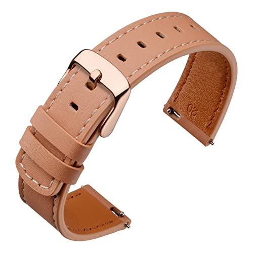 ANNEFIT Leder Uhrenarmband 18mm mit Edelstahl Roségold Schnalle, Schnellverschluss Ersatzarmband für Herren Damen (Aprikose) von ANNEFIT