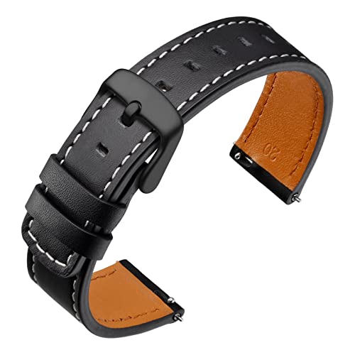 ANNEFIT Leder Uhrenarmband 18mm mit Edelstahl Schwarz Schnalle, Schnellverschluss Ersatzarmband für Herren Damen (Schwarz) von ANNEFIT