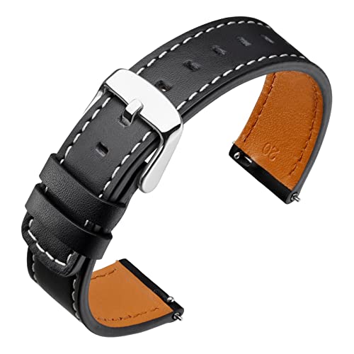 ANNEFIT Leder Uhrenarmband 18mm mit Edelstahl Silberne Schnalle, Schnellverschluss Ersatzarmband für Herren Damen (Schwarz) von ANNEFIT