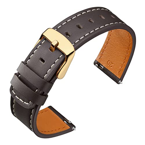 ANNEFIT Leder Uhrenarmband 19mm mit Edelstahl Gold Schnalle, Schnellverschluss Ersatzarmband für Herren Damen (Dunkelbraun) von ANNEFIT