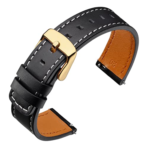 ANNEFIT Leder Uhrenarmband 19mm mit Edelstahl Gold Schnalle, Schnellverschluss Ersatzarmband für Herren Damen (Schwarz) von ANNEFIT