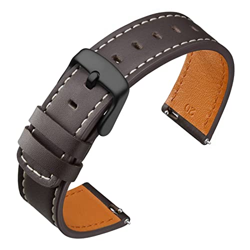 ANNEFIT Leder Uhrenarmband 19mm mit Edelstahl Schwarz Schnalle, Schnellverschluss Ersatzarmband für Herren Damen (Dunkelbraun) von ANNEFIT