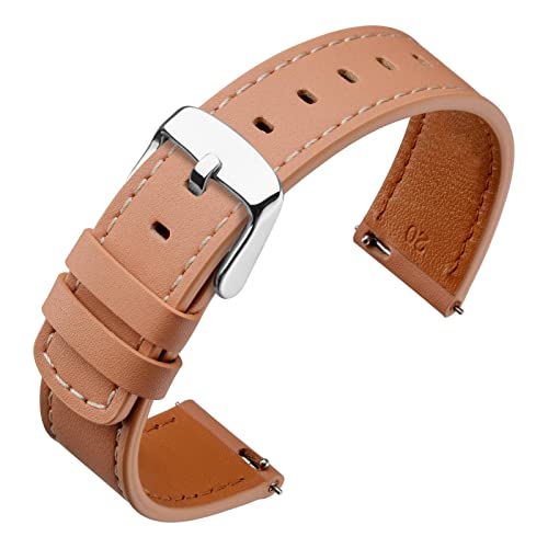 ANNEFIT Leder Uhrenarmband 21mm mit Edelstahl Silberne Schnalle, Schnellverschluss Ersatzarmband für Herren Damen (Aprikose) von ANNEFIT