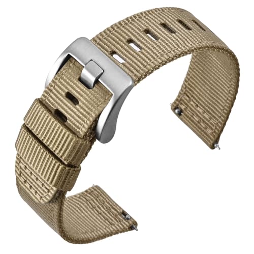 ANNEFIT Nylon Militär Uhrenarmband 18mm, Schnalle aus Edelstahl, Schnellverschluss Aatmungsaktive Armband für Herren Damen (Khaki) von ANNEFIT
