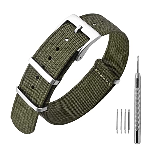 ANNEFIT Nylon Uhrenarmbänder 16mm mit Edelstahl Metall Schließe, Sport Atmungsaktive Ersatzarmband (Grün) von ANNEFIT