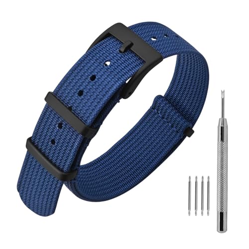 ANNEFIT Nylon Uhrenarmbänder 16mm mit Edelstahl Metall Schwarz Schließe, Sport Atmungsaktive Ersatzarmband (Blau) von ANNEFIT