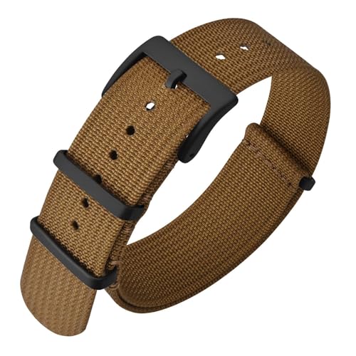 ANNEFIT Nylon Uhrenarmbänder 16mm mit Edelstahl Metall Schwarz Schließe, Sport Atmungsaktive Ersatzarmband (Braun) von ANNEFIT