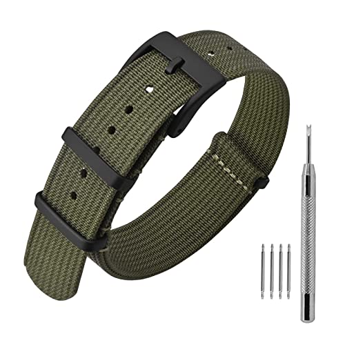 ANNEFIT Nylon Uhrenarmbänder 16mm mit Edelstahl Metall Schwarz Schließe, Sport Atmungsaktive Ersatzarmband (Grün) von ANNEFIT