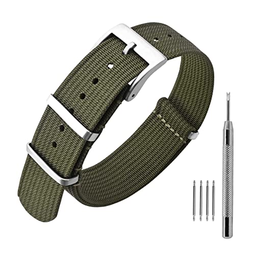 ANNEFIT Nylon Uhrenarmbänder 18mm mit Edelstahl Metall Schließe, Sport Atmungsaktive Ersatzarmband (Grün) von ANNEFIT