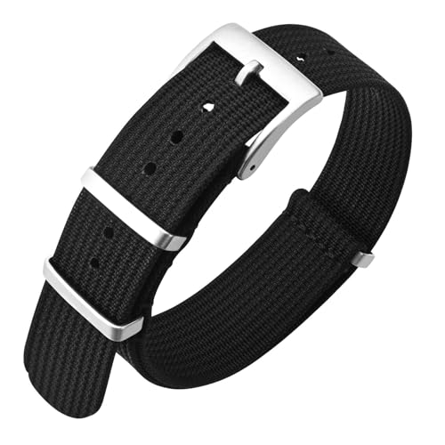 ANNEFIT Nylon Uhrenarmbänder 18mm mit Edelstahl Metall Schließe, Sport Atmungsaktive Ersatzarmband (Schwarz) von ANNEFIT