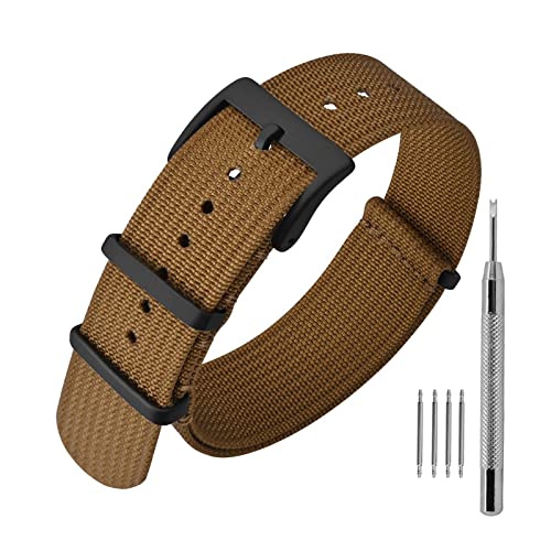 ANNEFIT Nylon Uhrenarmbänder 18mm mit Edelstahl Metall Schwarz Schließe, Sport Atmungsaktive Ersatzarmband (Braun) von ANNEFIT