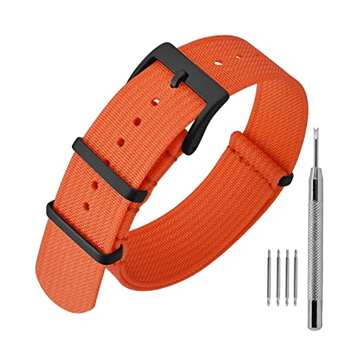 ANNEFIT Nylon Uhrenarmbänder 18mm mit Edelstahl Metall Schwarz Schließe, Sport Atmungsaktive Ersatzarmband (Orange) von ANNEFIT