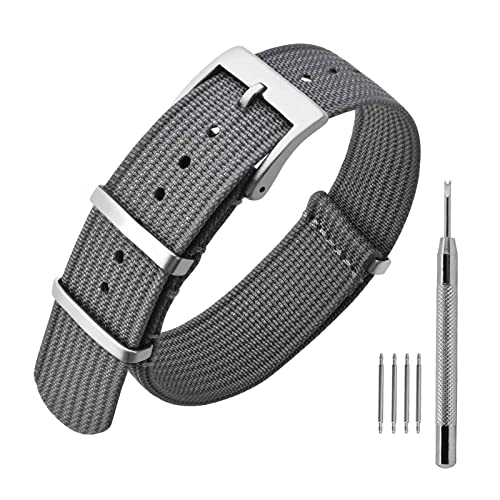 ANNEFIT Nylon Uhrenarmbänder 20mm mit Edelstahl Metall Schließe, Sport Atmungsaktive Ersatzarmband (Grau) von ANNEFIT