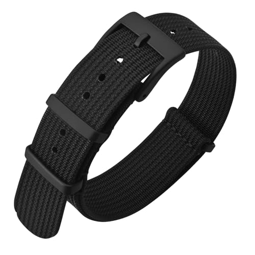 ANNEFIT Nylon Uhrenarmbänder 20mm mit Edelstahl Metall Schwarz Schließe, Sport Atmungsaktive Ersatzarmband (Schwarz) von ANNEFIT