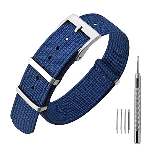 ANNEFIT Nylon Uhrenarmbänder 22mm mit Edelstahl Metall Schließe, Sport Atmungsaktive Ersatzarmband (Blau) von ANNEFIT