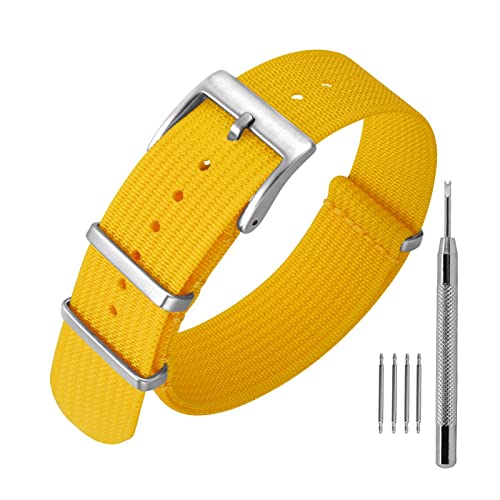 ANNEFIT Nylon Uhrenarmbänder 22mm mit Edelstahl Metall Schließe, Sport Atmungsaktive Ersatzarmband (Gelb) von ANNEFIT