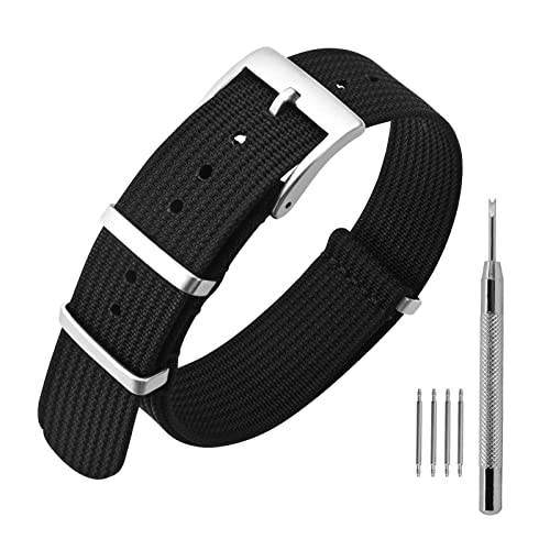 ANNEFIT Nylon Uhrenarmbänder 22mm mit Edelstahl Metall Schließe, Sport Atmungsaktive Ersatzarmband (Schwarz) von ANNEFIT