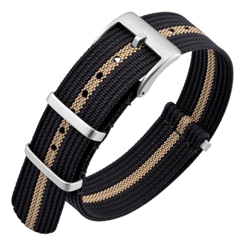 ANNEFIT Nylon Uhrenarmbänder 22mm mit Edelstahl Metall Schließe, Sport Atmungsaktive Ersatzarmband (Schwarz/Khaki) von ANNEFIT