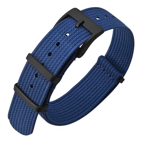 ANNEFIT Nylon Uhrenarmbänder 22mm mit Edelstahl Metall Schwarz Schließe, Sport Atmungsaktive Ersatzarmband (Blau) von ANNEFIT