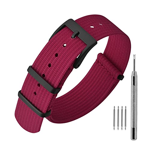 ANNEFIT Nylon Uhrenarmbänder 22mm mit Edelstahl Metall Schwarz Schließe, Sport Atmungsaktive Ersatzarmband (Rot) von ANNEFIT