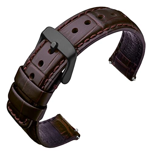 ANNEFIT Schnellverschluss Uhrenarmbänder 24mm, Geprägtes Alligatorkorn Leder Ersatzarmband, Edelstahl Metall Schwarz Schließe (Dunkelbraun) von ANNEFIT