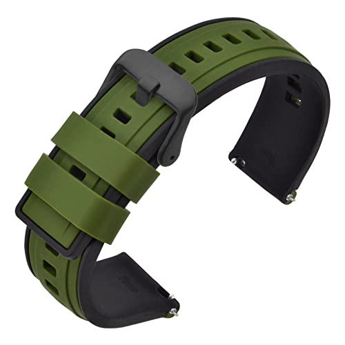 ANNEFIT Silikon Uhrenarmband 18mm mit Schwarz Schnalle für Traditionell Uhr, Armbänder Ersatz mit Schnellverschluss (Armee Grün) von ANNEFIT