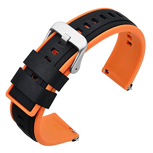 ANNEFIT Silikon Uhrenarmband 20mm mit Schnalle Edelstahl, Armbänder Ersatz mit Schnellverschluss (Schwarz und Orange) von ANNEFIT