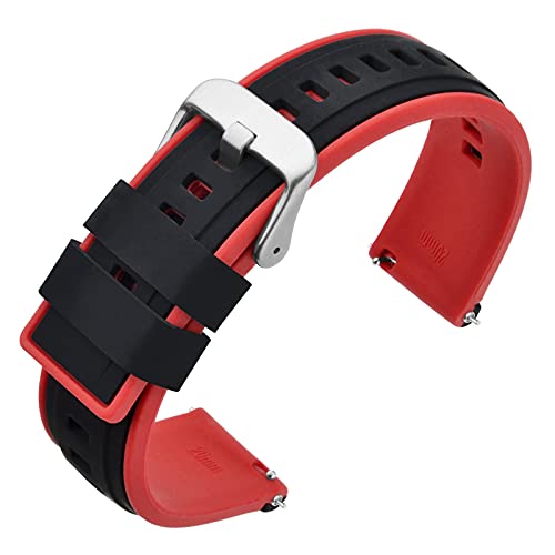 ANNEFIT Silikon Uhrenarmband 20mm mit Schnalle Edelstahl, Armbänder Ersatz mit Schnellverschluss (Schwarz und Rot) von ANNEFIT