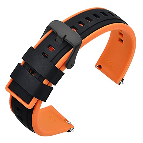 ANNEFIT Silikon Uhrenarmband 20mm mit Schwarz Schnalle, Armbänder Ersatz mit Schnellverschluss (Schwarz und Orange) von ANNEFIT